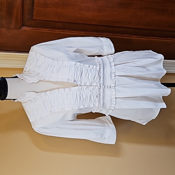 Antilia Femme Tops - ANTILIA FEMME RUFFLE BLOUSE TOP STRETCH WHITE M TIE WAIST 3/4 SLEEVE